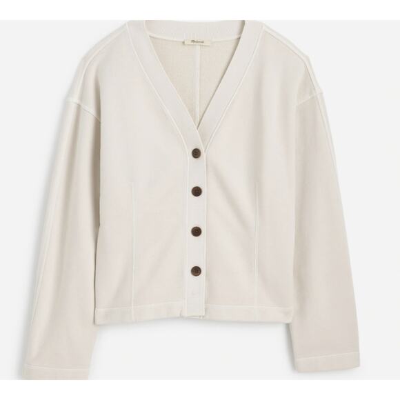 Madewell Waisted Cardigan Sweatshirt WMNS L Off White Button Up V-neck NU853 LS - Picture 3 of 14